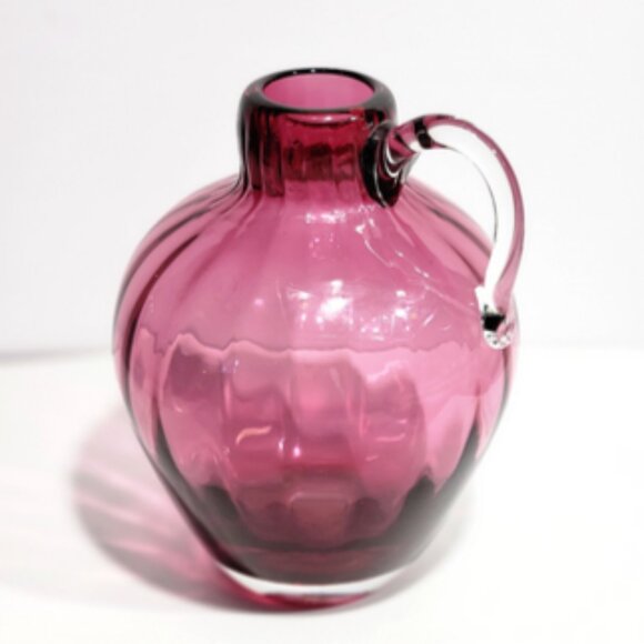 Vintage 6" Hand Blown Pilgrim Glass Cranberry Int Optic Rib Style Glass Pitcher - Picture 4 of 10